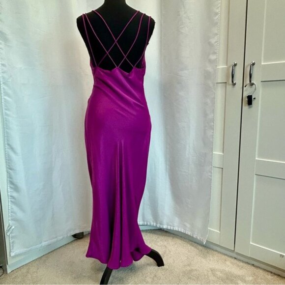 Zara purple Satin effect slip dress sweetheart spaghetti strap faux wrap Sz L - Picture 10 of 16